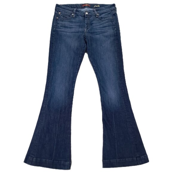 7 For All Mankind Jiselle Flare Jean Women 33x33, Tag 29 Dark Blue Distressed - Picture 1 of 13